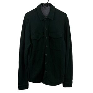 Vince Shirt Jacket Mens Medium Forest Green Button Up Double Knit Cotton Pique